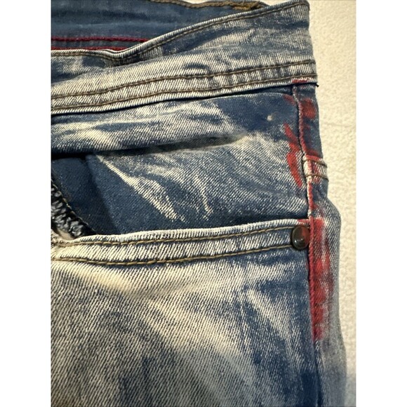 ArkeType Jeans Mens 38x32 Blue Acid Washed Dripped Ripped Distressed Stretch - Picture 14 of 16
